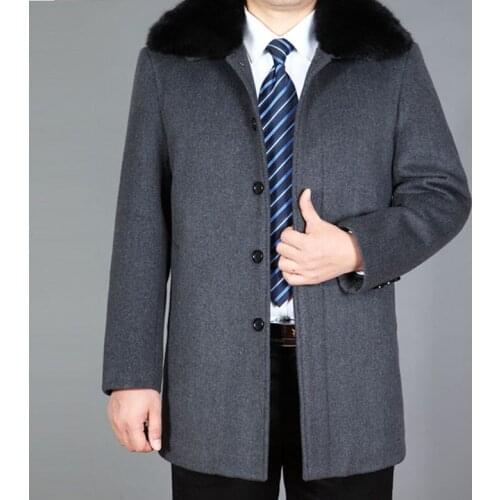 2017 new arrival Male winter wool coat fur collar medium-long plus velvet thickening overcoat mens outerwear plus size M-4XL