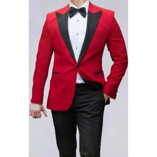 2021 Formal Red Men Suits Wedding Groom Tuxedo Costume Homme Slim Fit Peaked Lapel Terno Masculino 2 Piece Party Best Man Blazer