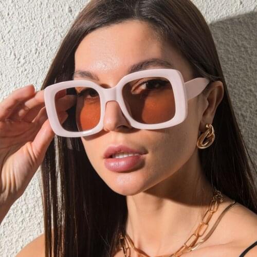 2021 Fashion Vintage Square Pink Sunglasses Women Brand Big Frame Jelly Color Sun Glasses Female Shows Shades Oculos Feminino