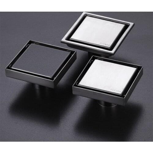 304 Stainless Steel Floor Drain Black Square Anti-Odor Bathroom Kitchen WC Balcony Floor Tiles Invisible Drain Cover Drainage