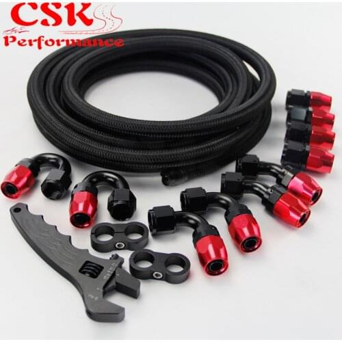 AN10 Stainless Steel/ Nylon Braided Hose line Fitting Adaptor kit + Wrench Tools Spanner Black/Silver