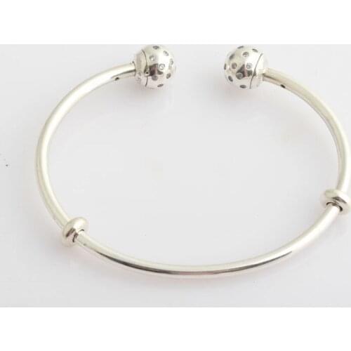 Authentic 925 Sterling Silver Moments Shimmering Caps Fashion Open Bangle Fit Pandora Women Bead Charm Bracelet Gift DIY Jewelry