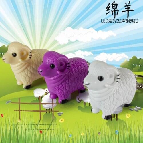 FREE SHIPPING 200pcs/lot Plastic LED Lovely Lamb Keychains with Sound Novelty Gift Keyrings for Kids sheep keychian key chain