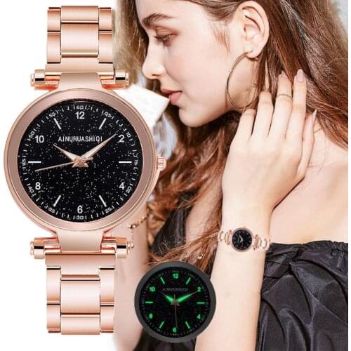 New Women Watch Casual Luminous Starry Sky Wristwatch Stainless Steel Strap Analog Quartz Watches
