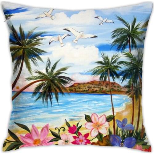 Hawaiian Style Tropical Green Leaf Print Cushion Cover Sofa Seat Pillowcase Living Room Home Decorative Pillow Cases 45x45cm