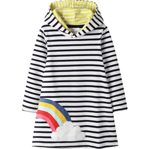 Jumping Meters Autumn Winter Girls Rainbow Cloud Hooded Long sleeve Dresses Stripe Childrens Cotton Casual Toddler