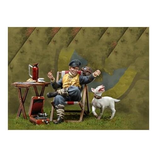 Resin Figure 1/32 ancient man sit with dog Model Unassambled Unpainted Figure Building Kit