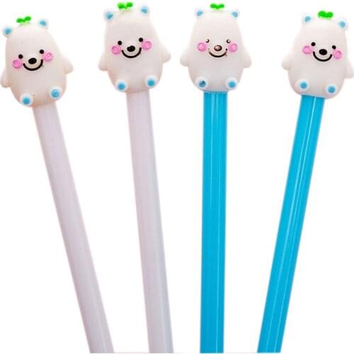 24pcs/lot Cute White Bear Cartoon Animal Gel Pen 0.5mm Black Material Escolar Rilakkuma Signing Pen Kawaii School Supplies