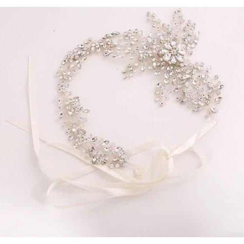 Jonnafe Shine Silver Color Rhinestone Women Headpiece Crystal Wedding Headband Tiara Bridal Hair Vine Accessories