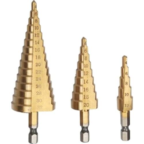 Prettyia 3x Step Cone Drill Bit Hole Metal Wood Cutter 4-12/20/32mm HSS Tool