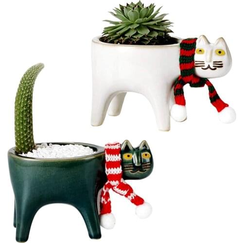 Creative Cute ceramic cats Tail Flower Pot Ceramic Personality Cartoon Animal Simple Succulent Saguaro Flower Pot Home Decor cat