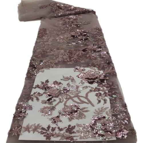 SJ Lace African Mesh Lace Fabric With Sequins Beaded Nigerian Lace Fabric French Tulle Lace Fabric For Wedding Party hx6-72
