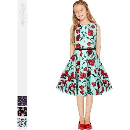 Hot Sale Summer Cute Black A-line Girls Dresses Kid Girl Party Dress Sleeveless O Neck Children Vestido Floral Wedding Dress