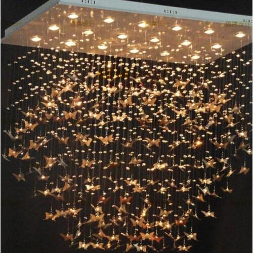 Chandelier American hotel engineering crystal lamp butterfly lamp stainless steel living room dining room bedroom porch front