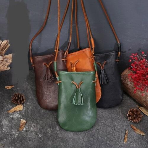 Cute Cellphone Bag for Girls Quality Genuine Leather Shoulder Bags Vintage Style Pretty Small Woman Crossbody Bags Fashion