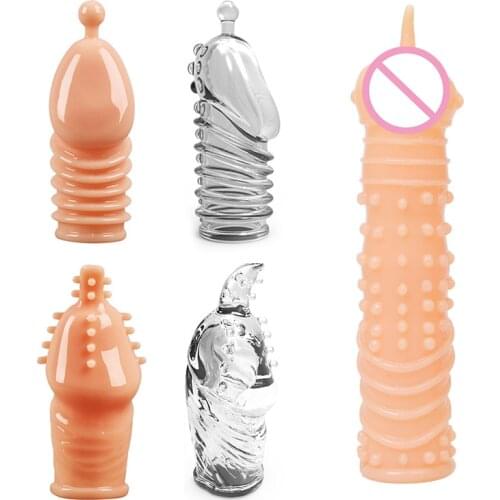 Penis Sleeve Reusable Extend Penis Condoms Crystal Transparent Delay G spot Stimulate Erotic Intimate Goods Products for Men