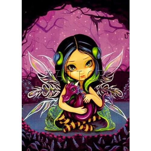 Cuadros full square 5d diamond painting kit Dragon girl cartoon butterfly complet Cross stitch dirll drawing mosaic embroidery