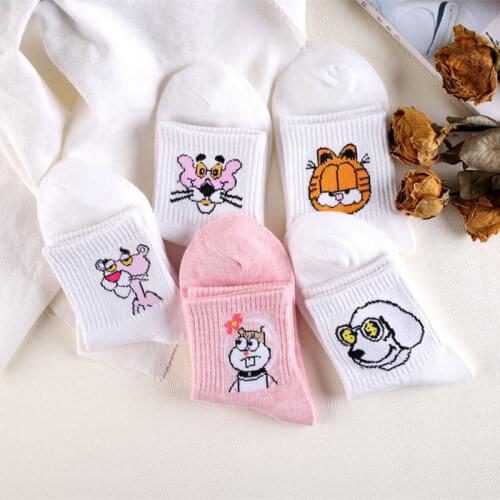 Spring and summer Korean milk dinosaur cat puppy men and women socks rocket pattern cute cartoon animals white letters cute