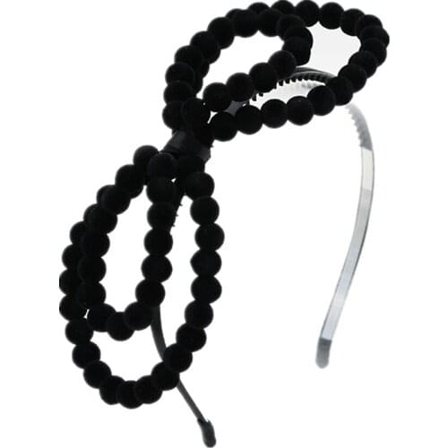 2021 New winter velvet beads bow with wire handmade large bow cute hairbands beads bow hair accessories