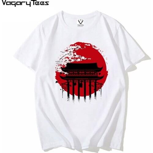 VagaryTees Newest Summer Men Fashion Temple Cherry tree Printed Short Sleeve Japanese style Popular Design Tops Novelty