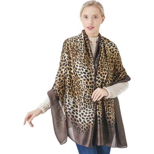New Spring Silk Scarf Womens Luxury Designer Leopard Shawl Wraps Summer Beach Cover-up Foulard Femme Long Bandana Bufanda Mujer