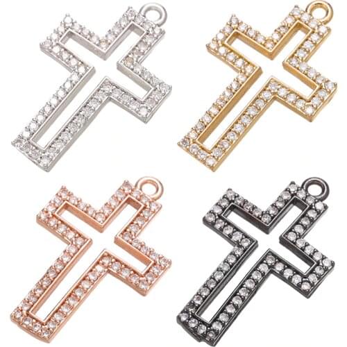 ZHUKOU 14x22mm brass crystal charming cross necklace pendant for women DIY necklace jewelry Accessories making model: VD659