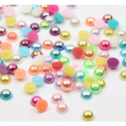 6mm 8mm Mixed Color Half Round Pearl Beads Craft Cabochon Scrapbook Decoration Flatback Nail Art Garment Beads DIY
