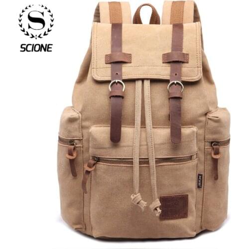Scione Vintage Travel Backpacks Men Fashion Canvas School Laptop Drawstring Bagpack Large Capacity Retro Teenager Shoulder Bags