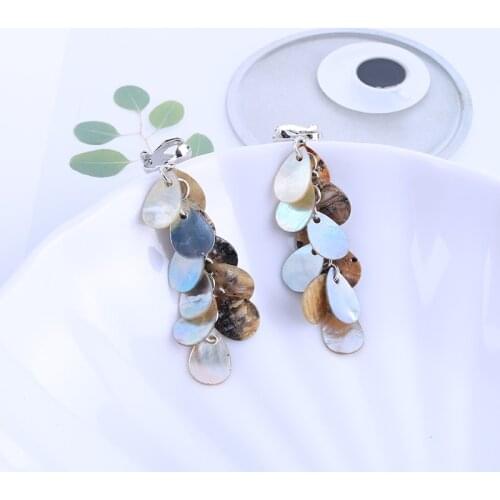 Luxury Natural Shell Clip on Earrings Handmade Graduated Color Without Piercing for Women Beach Party Earrings Fashion Jewelry