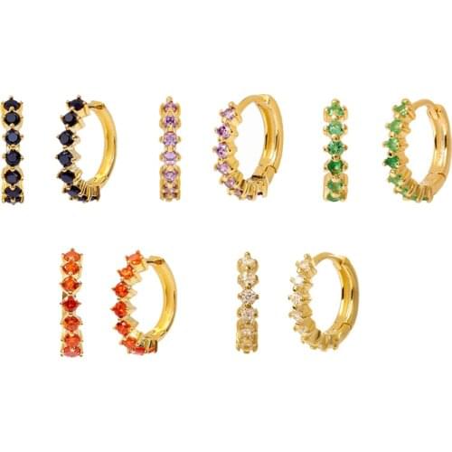 925 Silver Ear Buckle Micro-inlaid CZ Hoop Earring Gold Silver Whole Set Trendy European and American Geometric Circle Earring