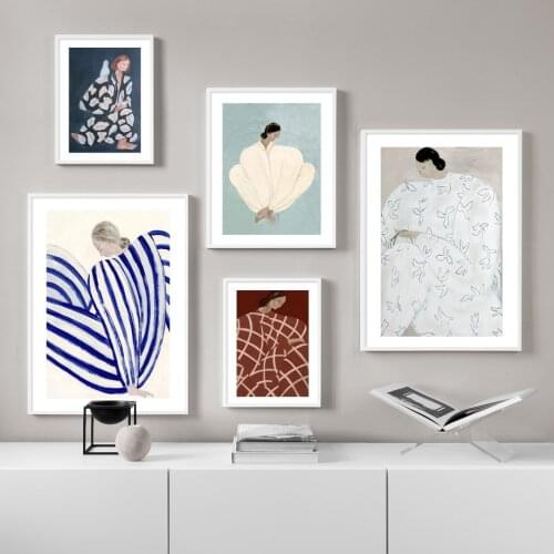 Nordic Posters And Prints Abstract Line Geometry Curve Girl Modern Wall Art Canvas Painting Wall Pictures For Living Room Decor