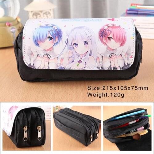 Re:Life in a different world from zero Anime Pencil Bag Double Zipper Flip Cover Pen Bags School Supplies Creative toy gift