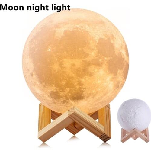 LED Night Light Moon Lamp 8CM/12CM 3D Print Creative Star Battery Powered With Stand Gentle lighting Home Decorion Children Gift