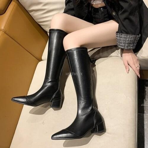 High Quality Winter 2021 High Heels Knee High Chelsea Snow Boots Fashion Platform Warm Women Shoes Designer Motorcycle Boots