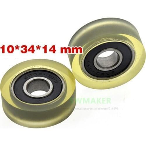 1pcs 10*34*14mm PU Japanese Misumi rubber wheel, 6000RS bearing wrapped rubber wheel/guide wheel, mute, separator pulley