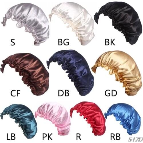Women Satin Silky Bonnet Sleep Night Cap Solid Color Ruffle Chemo Hat Head Cover New 2021
