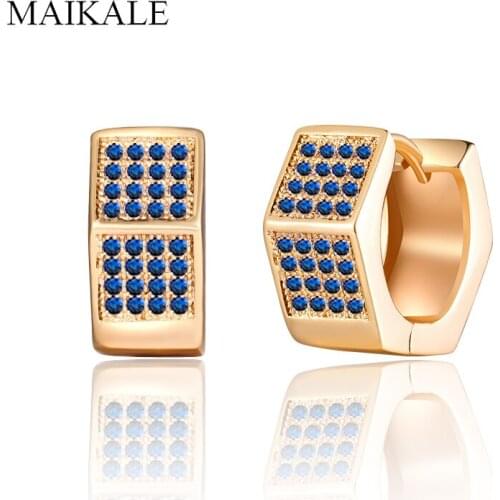 MAIKALE Classic Design Wild Hexagon Big Stud Earrings Gold Colorful AAA Cubic Zirconia Earrings for Women Jewelry Gifts