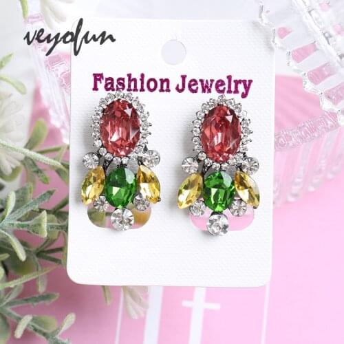 Veyofun Vintage Stud Crystal Earrings for Women Colourful Fashion Jewelry New Wholesale