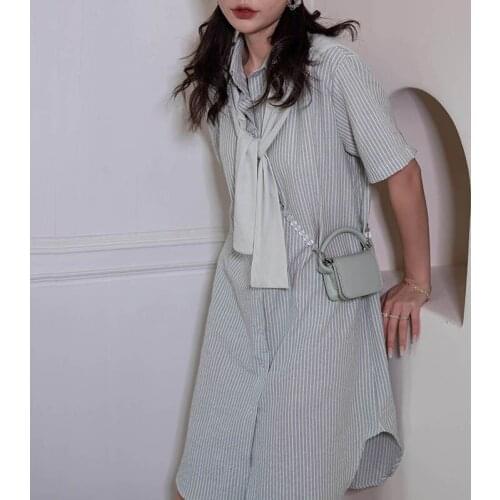 QOERLIN Shirts Dress Women Summer 2 Piece Shawl Irregular Short Sleeve Loose Casual Knee Length Korean Style Streetwear Vestidos