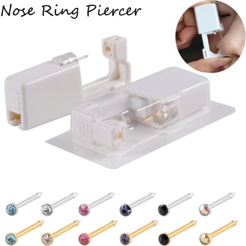 1Pcs Nose Studs Piercing Gun Piercer Disposable Safe Sterile Piercing Unit Tool Multiple Gem Nose Ear Stud Body Piercing Jewelry
