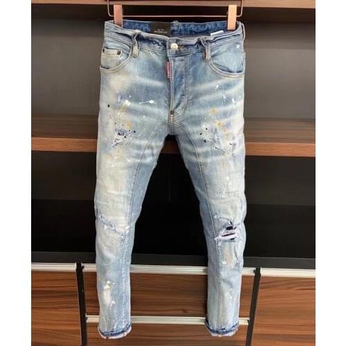 2021 Fashion Trend DSQ2 Ripped Paint Dot Mens Motorcycle Jeans *A368