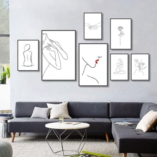 Abstract Lady Line Drawing Picture Nordic Canvas Painting Wall Art Figure Body Hand Posters and Print for Living Home Room Decor