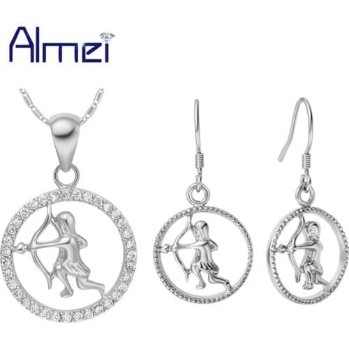 Almei Rose/White Gold Color Constellation CZ Zircon Necklaces/Earrings Archery New Silver Jewelry Set , Colares Conjuntos T413