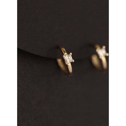 CMajor 9K Solid Gold Earring Fashion Temperament Delicate Square CZ Minimal Simple Clip HoopEarrings Gift for Kids