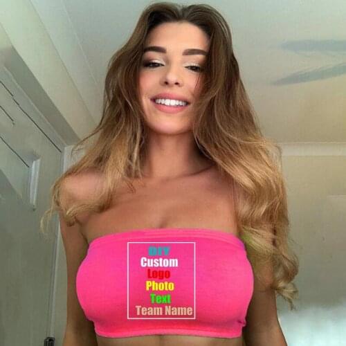 Customize your picture LOGO sexy high-elastic tube top off-shoulder and umbilical corset womens T-shirt