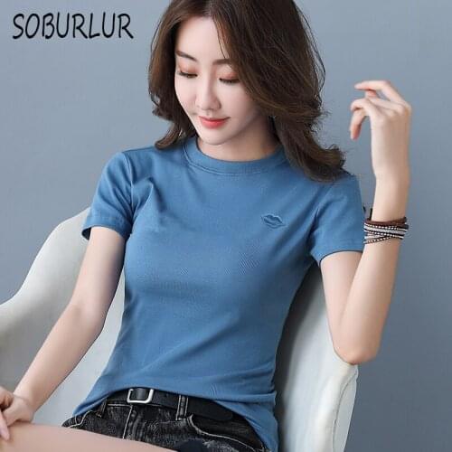 T Shirts Women Summer New Casual Embroidery T-shirts Cotton Short Sleeve Slim Solid Tees Korean Simplicity White Tops Female