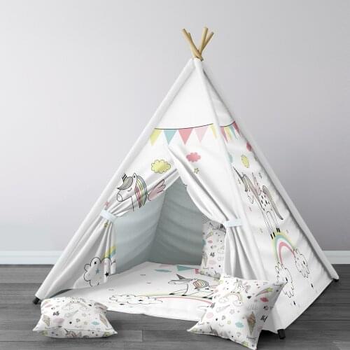 Play Tent for Kids Wigwam Portable Indoor Playground Tents Children Bedrooms Sweet Ice Cream Unicorn Rainbow Diamonds Pattern 101
