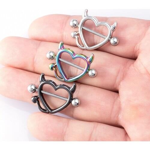 Ox Horn Hearts Nipple Rings Nipple Ring Piercing Women Stainless Steel Devil Heart Nipple Shield Cover Barbell Christmas Gift