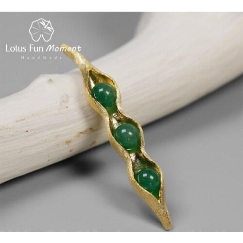 Lotus Fun Moment Real 925 Sterling Silver Handmade Fashion Jewelry Natural Stones Creative Pea Pods Design Brooches for Women