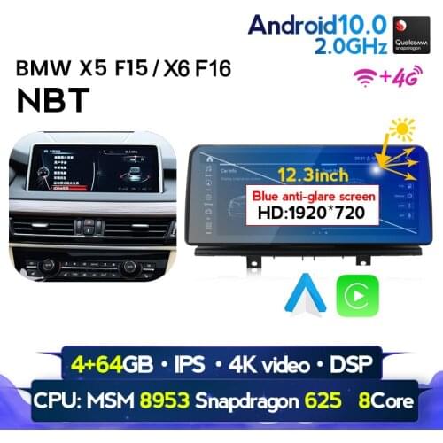 MEKEDE 12.3 inch 1920*720 Blue anti-glare Carplay Android 10.0 Car DVD GPS for BMW X5 F15 X6 F16 2014-2017 NBT System DSP 4G